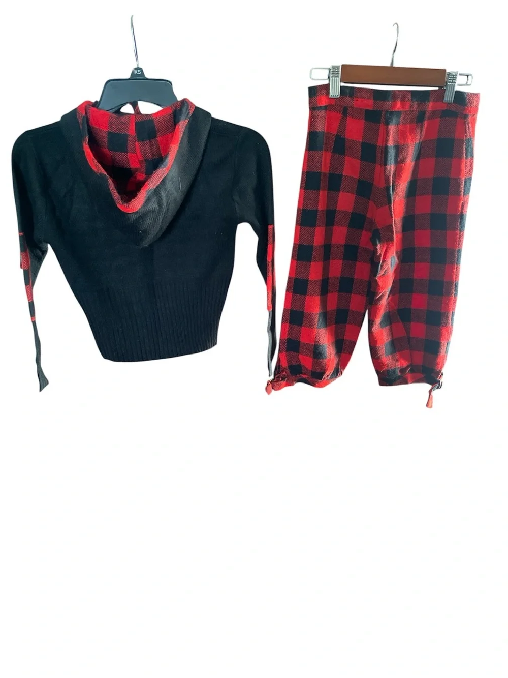 White Stag Red Buffalo Plaid & Black Hoodie Knickers Set girls size 8 Vintage